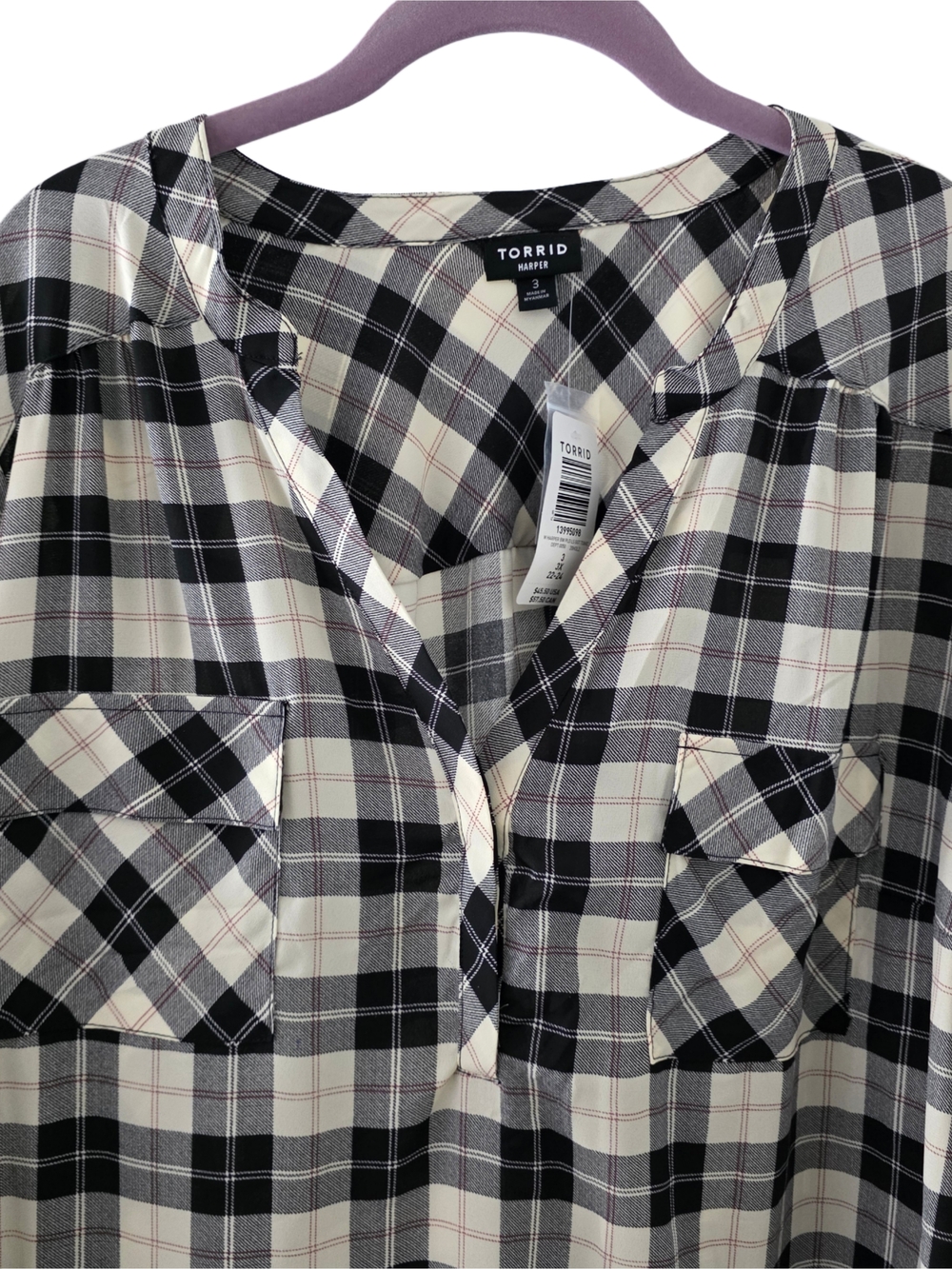 Torrid The Harper Black and Cream Plaid Tunic Blouse NWT - Picture 3 of 7